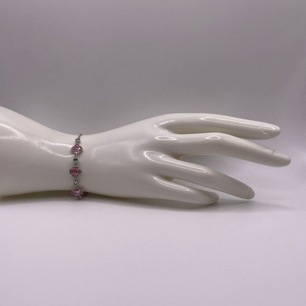 Nordstrom Silver Tone Pink Clover Zirconia Slide Bracelet